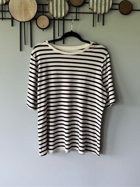 Nine West Black and White Striped Ribbed Top 1X